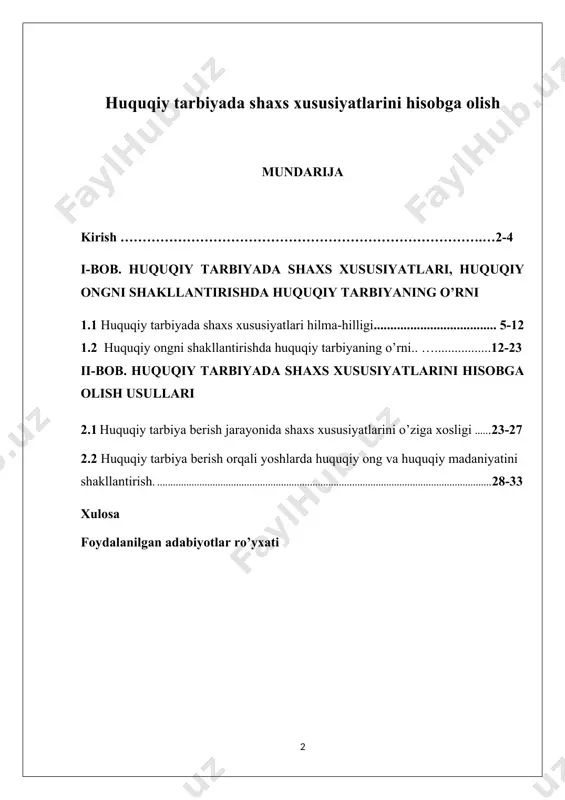 unga qat’iy amal qilish saodatmandligini qaror toptirish bugungi kunning zaruriy talabi bo`lib kelmoqda. huquqiy demokratik davlat va adolatli fuqarolik jamiyati qurish jarayonida, avvalo, har bir fuqaroning huquqiy ongi va huquqiy madaniyatini shakllantirib borish asosiy va muhim vazifa hisoblanadi. huquqiy davlat qurishning zaruriy sharti - bu qonunlarning so`zsiz bajarilishidir. qonunlarning bir xilda va so`zsiz bajarilishi har bir shaxsning o`z vazifasiga munosabati va zimmasidagi mas’uliyatni his qilishiga bog`liqdir. o’rganilganlik darajasi. avvalo huquqiy ong va huquqiy madaniyatga olimlar tomonidan berilgan turlicha ta’riflar bilan tanishib chiqish maqsadga muvofiq bo’ladi, jumladan, professor islomov huquqiy ongga shunday ta’rif beradi: “huquqiy ongni mamlakat fuqarolarining ham amaldagi huquqqa, yuridik amaliyotga, fuqarolar huquqlari, erkinliklari, majburiyatlariga, ham orzu qilingan huquqqa va boshqa huquqiy hodisalarga munosabatini ifodalovchi huquqiy sezgilar, g`oyalar, baholar, tasavvurlar tizimi sifatida ta’riflash mumkin”. professor dmitrievning ta’rificha: “huquqiy ong bu insonlarning va ularning turli birliklarining hamda butun jamiyatning amaldagi huquq va huquqiy hodisalarga nisbatan qarashlari,g`oyalari, tasavvurlari yig’indisidir” huquqiy madaniyatga …