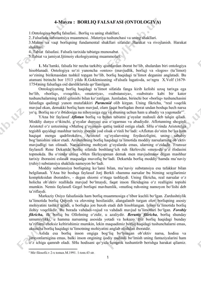 ontologiya - borliq falsafasi — DOC
