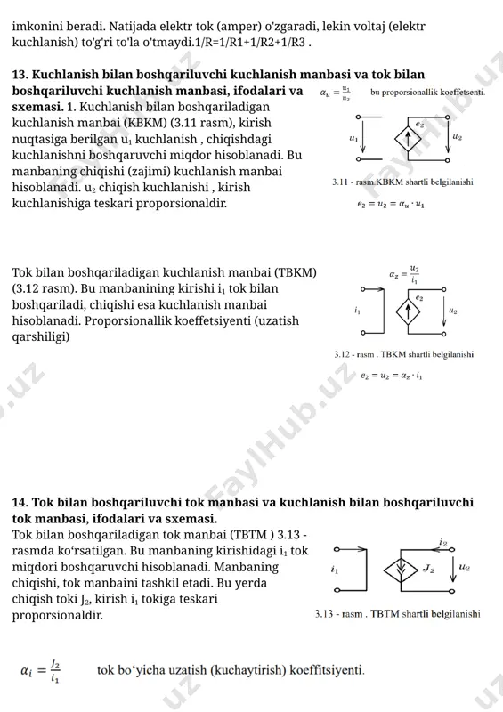 ‘z ichiga multicap versiyasini kiritgan, bu esa sxemalarni dasturiy tavsiflash va undan keyin darhol sinash uchun ideal vosita hisoblanadi. multisim shuningdek, ishlab chiqish va sinash vositalari bilan chuqur integratsiya qilish uchun national instruments tomonidan ishlab chiqilgan labview va signal express bilan o‘zaro moslashtirilgan. 11. xalqaro si birliklari tizimi. xalqaro si birliklari tizimi, si (fr. le système international dunités, si) — fizik kattaliklar tizimi boʼlib, metrik tizimning zamonaviy variantidir si tizimi dunyoda texnika sohasidagi keng tarqalgan birliklar tizimidir. si tizimi 1960 yili xi oʼlchovlar va ogʼirliklar boʼyicha bosh konferentsiyada qabul qilingan. si tizimini asosiy yoki yagona tizim sifatida qabul qilmagan davlatlar (liberiya, mьyanma, аqsh), qora rang bilan koʼrsatilgan, kul rangda maʼlumotga ega boʼlmagan davlatlar koʼrsatilgan. 12. elementlarni ketma-ket va parallel ulash. elektr zanjirlarida elementlarning belgilanishi va xususiyatlarini ko'rsatish uchun ularning kerma-ket va parallel ulashiga qarab ko'rsatiladi. kerma-ket ulashda, bir-biriga to'g'ri bog'lanmagan elementlar ketma-ket tartibida bog'lanadi. parallel ulashda esa, bir-biriga to'g'ri bog'lanmaydigan …
