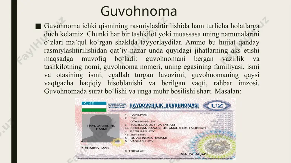 (tovar) yetkazib berish, pudrat, bino yoki inshootlar ijarasi, asbob-uskunalarni o‘rnatish haqidagi shartnomalarni kiritish mumkin. har qanday shartnoma o'z mazmuni va shakliga ko'ra qonunga muvofiq bo'lishi kerak. bu qoidaning buzilishi shartnom aning qonuniy kuchini yo'qqa chiqaradi va uni shu ahvolda tuzgan yoki tuzishga yo'l qo'ygan mansabdor shaxslarga nisbatan javobgarlikni yuzaga keltiradi. shartnomalar og'zaki va yozma usulda, shuningdek, notarial idoralar tomonidan tasdiqlangan holda tuzilishi mumkin. shartnomalarning ayrim turlari, chunonchi, ko'chmas mulk hamda avtotransport vositalari oldi-sotdi shartnomasi tegishli tartibda davlat organlarida qayd qilinishi zarur. keyingi holat faqat qonunda belgilangan taqdirda qo'llanadi. shartnoma muassasalarga tegishli bo'lganda, tomonlar imzolagunga qadar, unda muayyan muassasa hisobchisi va huquqshunosning rozilik belgisi (vizasi) bo'lishi maqsadga muvofiqdir. tomonlar mazkur hujjatlarning barcha bob va qismlari bo'yicha kelishib olib, uni tegishli ravishda rasm iylashtirganidan keyingina shartnoma tuzilgan hisoblanadi. tashkilotlarda keng qo'llanadigan oddiy shartnom alarning zaruriy qismlari quyidagilar: 1. shartnomaning nomi (mahsulot yetkazib berish shartnomasi, korxonani ijaraga berish shartnomasi, pudrat shartnomasi kabi). 2. …