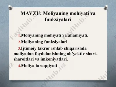 moliyaning mohiyati va funksiyalari — PPT