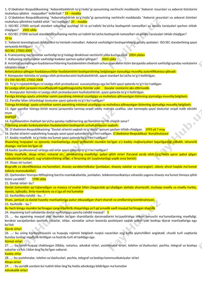 axborot xavfsizligi bo'yicha standartlar — DOCX