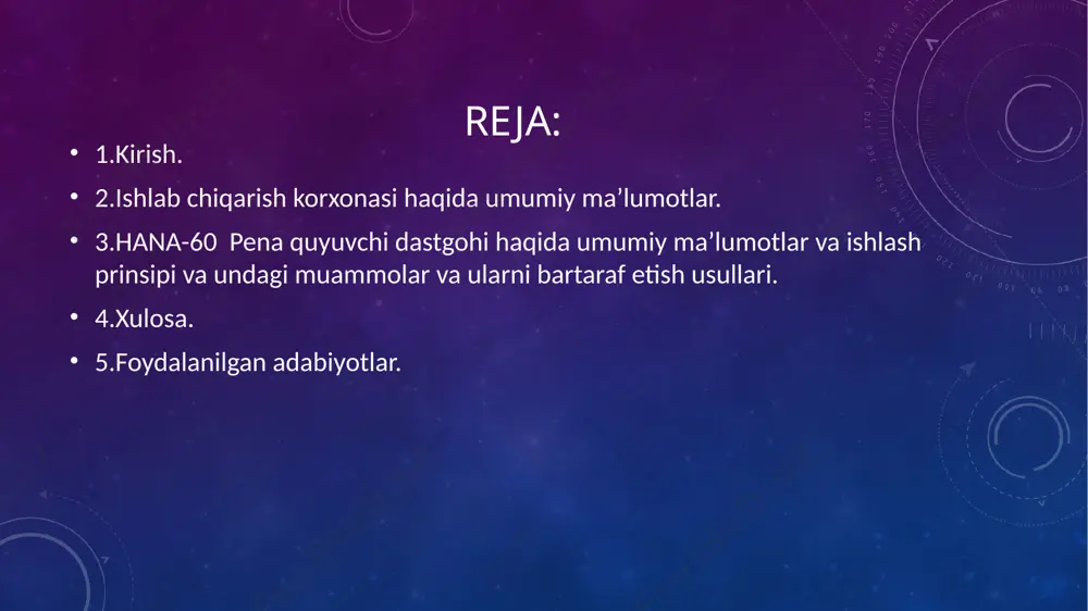 lliklari uni kеng soxada qo‘llanishiga olib kеldi. elеktr enеrgiyasidan iqtisodiyotning barcha sohalarida (sanoat, transport, qishloq xo‘jaligi va kundalik turmushda) foydalanilmoqda. shuning uchun ham unga bo‘lgan talab to‘xtovsiz ortib bormoqda. ishlab chiqarish korxonasi haqida umumiy maʼlumotlar. mas’uliyati cheklangan jamiyat shaklidagi “uz-hanwoo” uzbekiston koreya qo‘shma korxonasiga, janubiy koreyaning «hanwoo global so.ltd» va «uzavtosanoat» aksiyadorlik kompaniyasi 2009 yil sentyabr oyida asos solingan. masʼuliyat cheklangan jamiyat shaklidagi “uz-hanwoo” koʻrinishdagi korxonasi oʻzbekiston respublikasi prezidentining 2009-yil 28-oktabrdagi pp-1213 raqamli buyrug‘iga asosan tashkil qilingan (oʻzbekiston respublikasining 2010 yilgi dasturiga kiritilgan.“uz-hanwoo” qo‘shma korxonasi o‘zbekistonda ishlab chiqarilayotgan avtomobillar uchun shovqin to‘sgich qismlar yetkazib beruvchi yagona korxona hisoblanadi. yillik ishlab chiqarish kuchi 320 000 komplektni tashkil etish. “uz-hanwoo” gm uzbekistan kompaniyasining sertifikatlangan ta’minoti uchun hisobot beriladi. korxona xozirgi kunda, damas, spark, nexia r3, gentra, cobalt, onixlar uchun 48 xil shovqin to‘sqiсhlar yetkazib bermoqda. bundan tashqari, korxonada ikkilamchi bozorda sotish uchun avtoservislar va mahallaliy tadbirlarkorlar uchun ham maxsulot yetkazib beradi. qo‘shma …