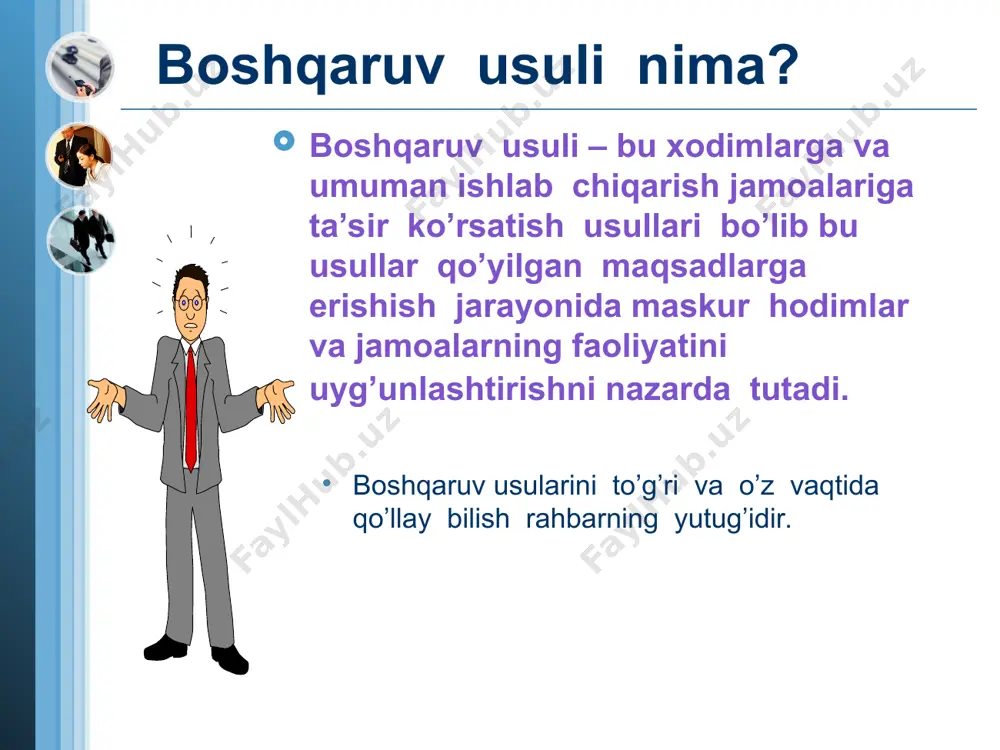 shqarishning sotsial ruxiy usuli quydagi muammolarni hal qilishga qaratilgan. sotsial yurish turish meyorlarini o’rnatish va rivojlantirishga yaxshi namunali ananlarni qo’llab quvvatlash. kishilarning sotsial ruxiy xususiyatlari qobilyatlarini bilgan holda jamoani rivojlantirish ishlab chiqarishni samaradorligini oshirish sotsial rivojlanishni kishilarning intilishini tashabbusini rag’batlantirish umuman ta’lim darajasini oshirish mexnatga ijodiy munosabatini taminlash mexnat jamoalarida talabchanlik o’zaro yordam intizomni buzuvchilarga murosasizlikdan iborat sog’lom sotsial psixologik muxitni yaratish kishilarning madaniy satsial maishiy ehtiyijlarini qondirish u joy klublar sport inshootlarini va boshqalarni qurishgasharoit yaratish odamlarni o’z mexnatidan tanlagan mutaxasisligi va kasbdan qoniqishi uchun ishlab chiqarish samaradorligini va ish sifatini oshirish uchun shart sharoitlar ni yaratiah sotsiologik tadqiqotlarni uyushtirish usullari. intervyu olish usuli anketali usul shaxsiy xarakterdagi xujjatlardan foydalanish usuli xujjatli usul ilmiy konfirensiyalar o’tkazish usuli kuzatish usuli sotsial eksperiment o’tkazish usuli www.themegallery.com logo unknown-0.unknown stressed businessman