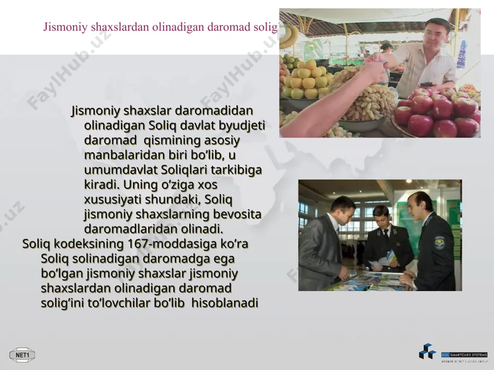 haxsning chet el valyutasida ifodalangan daromadlari ular amalda olingan sanada o’zbekiston respublikasi markaziy banki tomonidan belgilangan kurs bo’yicha milliy valyutada qayta hisoblab chiqiladi. soliq solinadigan baza. moddiy naf tarzidagi daromadlar; boshqa daromadlar. mulkiy daromadlar; mehnatga haq to’lash tarzidagi daromadlar; jismoniy shaxslarning jami daromadiga quyidagilar kiradi: jismoniy shaxslarning soliq solinmaydigan daromadlari 179 moddada 30-ta punktda aks ettirilgan. shular jumlasiga quyidagilar kiradi: moddiy yordam so’mmalari soliqlar va boshqa majburiy to’lovlarni to’laganidan keyin xususiy korxona mulkdori, fermer xo’jaligi boshligi ixtiyorida koladigan foyda so’mmasi o’zbekiston respublikasining davlat mukofotlariga va davlat pul mukofotlariga sazovor bo’lgan jismoniy shaxslar olgan bir yo’la beriladigan davlat pul mukofoti yoki shunga teng bahodagi esdalik sovgalarining qiymati; davlat pensiyalari: xalqaro sport musobaqalarida sovrinli o’rinlarni egallaganligi uchun sportchilar olgan bir yo’la beriladigan pul mukofoti; soliq stavkalari va soliq davri. soliqni to’lash tartibi. jismoniy shaxslar daromadidan olinadigan soliq stavkalari o’zbekiston respublikasi prezidenti qarori bilan belgilanadi. 2011 yil uchun o’zbekiston respublikasi prezidentining 2010 yil …