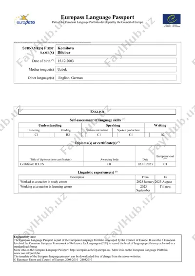 europass language passport — DOC
