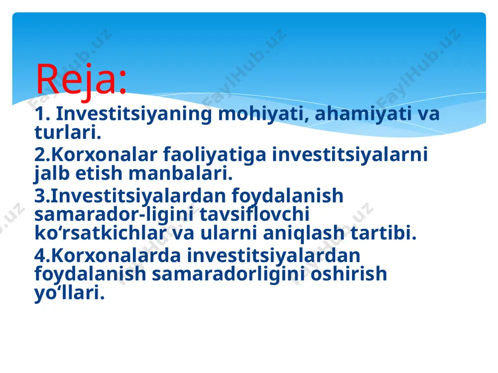 otgan mablag‘lar va boshqalar. moliyalashtirish manbalari bo‘yicha asosiy kapitalga o‘zlashtirilgan investitsiyalar tarkibi, foizda korxonalar va aholining o'z vositalari qabul qilingan mablag'lar qabul qilingan mablag'lar shundan: korxonalar va aholining o'z vositalari qabul qilingan mablag'lar shundan: davlat byudjeti banklarning kreditlari va boshqa qarz mablag'lari chet el investitsiyalari va kreditlari davlat byudjeti banklarning kreditlari va boshqa qarz mablag'lari chet el investitsiyalari va kreditlari 2020 2021 o'zbekiston respublikasi 29,3 70,7 9,0 13,8 43,6 40,8 59,2 6,8 7,6 42,7 qoraqalpog'iston respublikasi 34,3 65,7 15,3 7,1 36,9 39,1 60,9 12,1 7,7 38,9 viloyatlar: andijon 38,2 61,8 8,6 12,3 39,6 47,6 52,4 6,3 8,7 36,3 buxoro 28,9 71,1 7,1 9,1 53,9 38,3 61,7 5,8 7,4 48,2 jizzax 22,5 77,5 10,8 15,6 48,8 20,9 79,1 5,5 9,3 61,9 qashqadaryo 22,2 77,8 3,7 3,0 70,3 21,6 78,4 3,6 3,8 69,3 navoiy 15,7 84,3 2,8 22,1 39,9 25,8 74,2 1,9 2,3 67,8 namangan 29,4 70,6 4,9 15,9 45,8 41,9 58,1 …