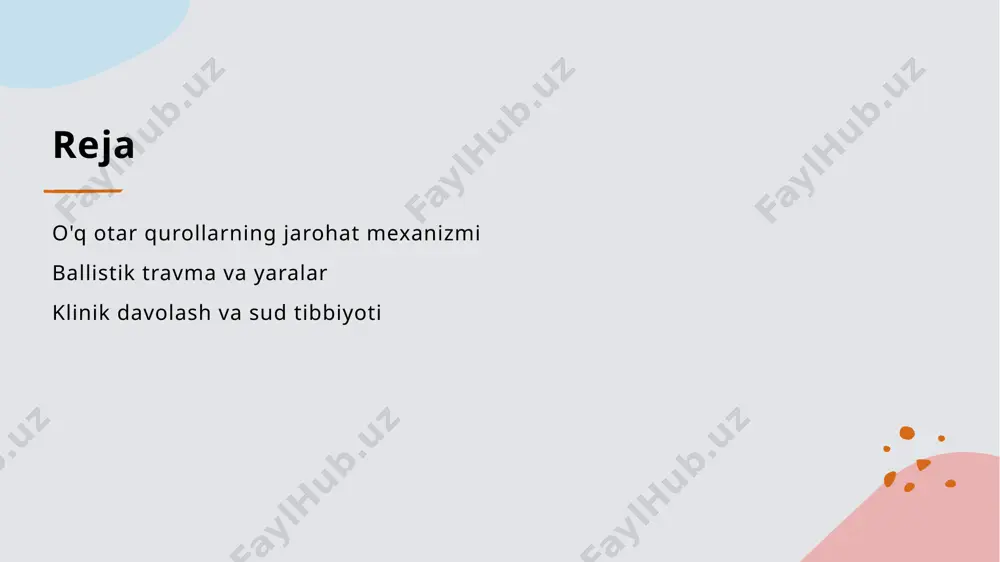 o'ziga xos belgilarini aniqlashga yordam beradi. bu jarayon sud tibbiyotida muhim bo'lib, forensik ekspertizalar uchun zarurdir. ballistik travma: o'qning inson tanasiga ta'siri va zararlanish mexanizmi. 1 o'qning mexanikasi o'qning inson tanasiga ta'siri, uning tezligi, massasi va balistik yo'nalishi bilan belgilanadi, bu jarohat mexanizmini aniqlashda muhim ahamiyatga ega. 2 ballistik zarba o'q tanaga kirganda, u energiya o'tkazadi va jarohatlaydi. bu jarohatlar ko'plab omillarga, jumladan, o'qning turi va tezligiga bog'liq. 3 yaralar tahlili o'q otar jarohatlarining tahlili, ularning shakli va chuqurligi, davolash jarayonini belgilashda muhim bo'lib, forensik tahlil uchun keraklidir. yaralar tahlili: o'q otar jarohatlarining xususiyatlari va ularning davolash usullari. o'q otar jarohatlari tahlilida yaralar xususiyatlari va davolash usullari muhim ahamiyatga ega. bular quyidagilarni o'z ichiga oladi: - yaralarning turli xil shakllari va chuqurligi. - o'qning kirish va chiqish nuqtalari. - davolashda jarrohlik, antibiotiklar va reabilitatsiya usullari. photo by british library on unsplash ballistik jarohatlar: sud tibbiyoti va forensik tahlildagi ahamiyati. 01 …
