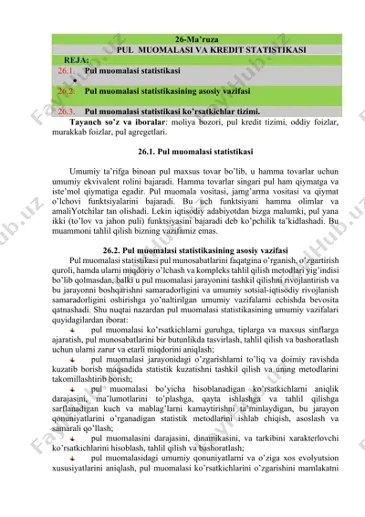 pul muomalasi statistikasi — DOCX
