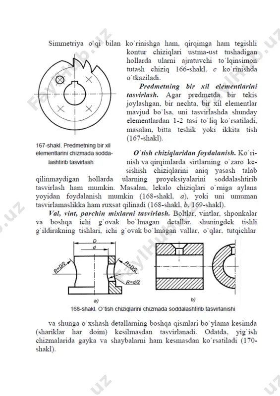 simmetrik shakllarni tasvirlash chizmalarini bajarishda shartlilik va soddalashtirishlar - Page 4