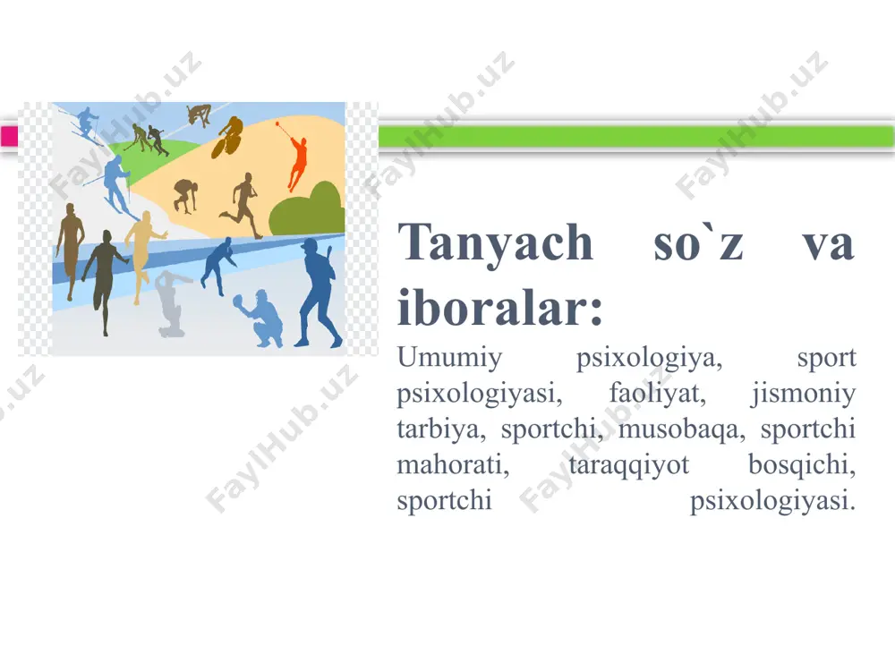 iya o'yinlaridagi sportchilar sport (otps) olimpiadaning umumiy nazariyasi sport jismoniy madaniyat psixologiyasi psixologiya fanining eng yosh maxsus sohalaridan biridir. "sport psixologiyasi" va ushbu sohadagi maxsus psixologik bilimlarning ba'zi masalalari birinchi marta zamonaviy olimpiya o'yinlari asoschisi per de kubertenning maqolalarida paydo bo'lgan. 1913 yilda lozannada per de kuberten tashabbusi bilan tashkil etilgan sport psixologiyasi bo'yicha maxsus kongressda u "suvga cho'mish marosimini" oldi. biroq, o'sha davrda sport psixologiyasi muammolarining haqiqiy ilmiy ishlanmasi mavjud emas edi. bu sport hali yaxshi rivojlanmaganligi sababli sodir bo'lishi mumkin emas edi. shunga qaramay, per de kuberten tashabbusi va lozanna kongressi sport psixologiyasi muammolarini o'rganish uchun ma'lum rag'bat bo'lib xizmat qildi. 1965 yilda italiya sport tibbiyoti federatsiyasi tashabbusi bilan rimda birinchi sport psixologiyasi kongressi tashkil etildi. jamiyatning doimiy boshqaruv organi va prezidentini saylagan kongress tomonidan ruxsat etilgan xalqaro sport psixologiyasi jamiyatining (issp) tashkil etilishi muhim harakat edi. ushbu akt sport psixologiyasining xalqaro tan olinishi haqida gapirdi. issp o'z …
