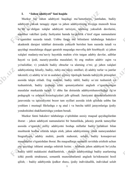 "jahon adabiyoti" fani haqida — DOC