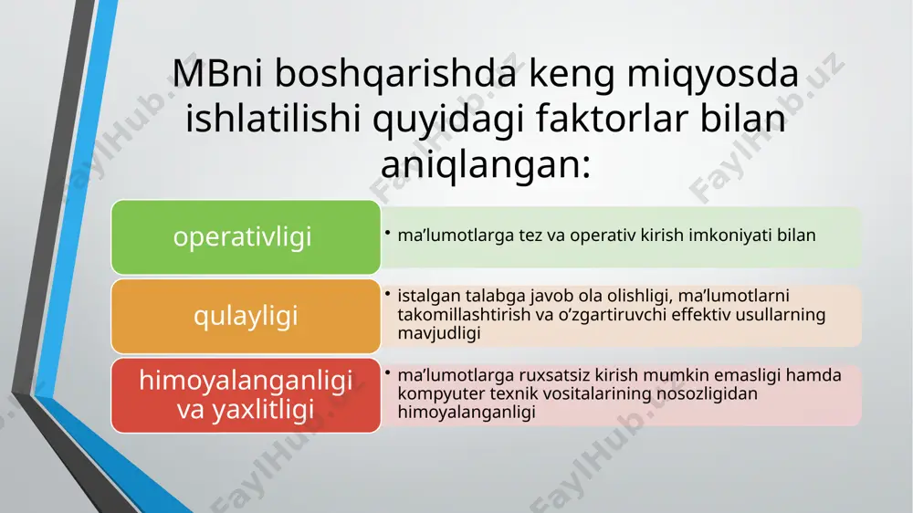 i lozim nazorat savollari mbbtga ta’rif bering. mb haqida tushuncha bering. ma`lumotlar banki iborasiga ta`rif bering. ma`lumotlar bazasiga qo`yiladigan asosiy talablar nimalardan iborat? yozuv haqida tushuncha bering. maydon va unga qo`yiladigan talablarni ayting /docprops/thumbnail.jpeg