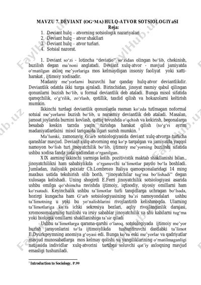 deviant (og‘ma) hulq-atvor sotsiologiyasi — PDF