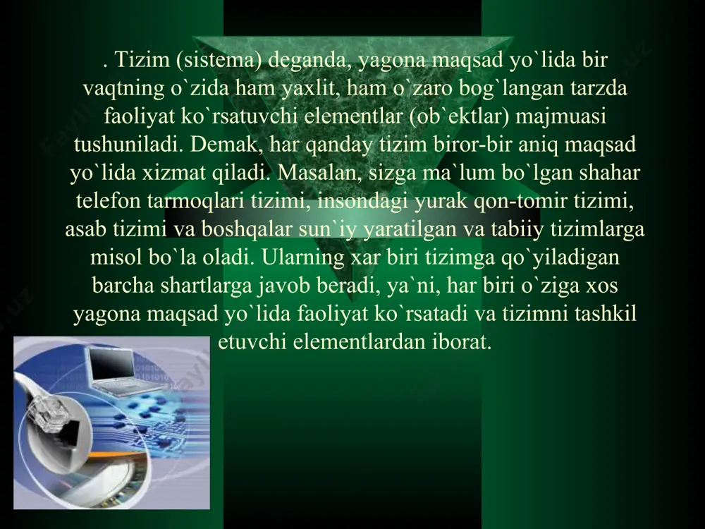 publikasining axborotlashtirish sohasidagi davlat siyosati axborot resurslari, axborot texnologiyalari va axborot tizimlarini rivojlantirish hamda takomillashtirishning zamonaviy jahon tamoyillarini hisobga olgan holda, milliy axborot tizimini yaratishga qaratilgan. ta’kidlash joizki, milliy axborot tizimiga davlat organlari, shuningdek, yuridik hamda jismoniy shaxslar, tarmoq va hududiy axborot tizimlari kiradi o‘zbekiston respublikasining “axborotlashtirish to‘g‘risida”gi qonuni (11.12.2003 yil) 19-moddasida ko‘rsatilganidek, axborot resurslari va axborot tizimlarini muhofaza qilish avvalambor, shaxs, jamiyat va davlatning axborot xavfsizligini ta’minlash maqsadida amalga oshiriladi. mazkur qonunning 20-moddasida: “axborot resurslari va axborot tizimlari, agar ular bilan g‘ayriqonuniy munosabatda bo‘lish natijasida axborot resurslarining yoki axborot tizimlarining mulkdorlariga, egalariga yohud boshqa yuridik hamda jismoniy shaxslarga zarar yetkazilishi mumkin bo‘lsa, muhofaza qilinishi kerak. davlat organlari, yuridik va jismoniy shaxslar davlat sirlari hamda maxfiy sirlar to‘g‘risidagi axborotni o‘z ichiga olgan axborot resurslari va axborot tizimlarining muhofaza qilinishini ta’minlashi shart”, deb alohida ko‘rsatilgan. davlat organlari axborot tizimlari tarkibiga quyidagilarni kiritish mumkin: - muayyan davlat organi tomonidan maqsad hamda vazifalarini …