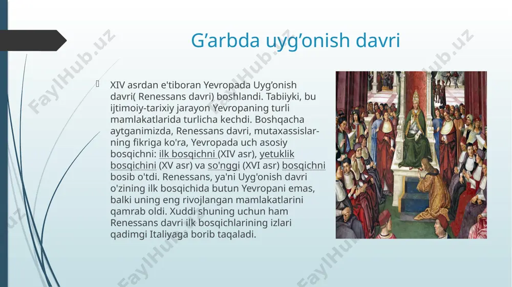 a yuqori lavozimli ruhoniy yepiskop turar edi. shuning uchun bu maktablarning bosh cherkov yoki yepiskop maktablari deyilar edi. bu turdagi diniy maktablarda ham faqat o‘g‘il bolalar o‘qir edilar. bosh cherkov maktablarida odatda yuqorida ko‘rsatilgan 7 ta fanning hammasi o‘qitilib, bu fanlardan tashqari eng oliy va asosiy fan deb hisoblangan - teologiya (din aqidalari) ham o‘qitilar edi.bu maktablarda qattiq intizom o‘rnatilar edi. o‘quvchilar qilgan har bir aybi uchun qattiq va shafqatsiz jazolanardilar. bunday maktablarda odatda o‘quvchilarga tan jazosi berilar edi (savalash, och qoldirish kabilar). g’arb uyg’onish davrida pedagogika fani va uning taraqqiyot o‘rta asrlarda g‘arbiy yevropada xotin-qizlar, ayniqsa mehnatkashlarning xotin- qizlari yoppasiga deyarlik savodsiz edilar. mulkdor feodal va aslzoda tabaqasiga mansub oilalarda tug‘ilgan qiz bolalar odatda xotin - qizlar monastirlari ichida yoki maxsus murabbiylar va oilaga birikitilgan ruhoniylar qo‘l ostidagi uylarda tarbiya olardilar.g‘arbiy yevropa mamlakatlarida ritsar tarbiyasi xii asrga kelib to‘la tarkib topdi va rivojlandi. ritsar tarbiyasining mazmuni ritsarlarga oid fazilatdan …