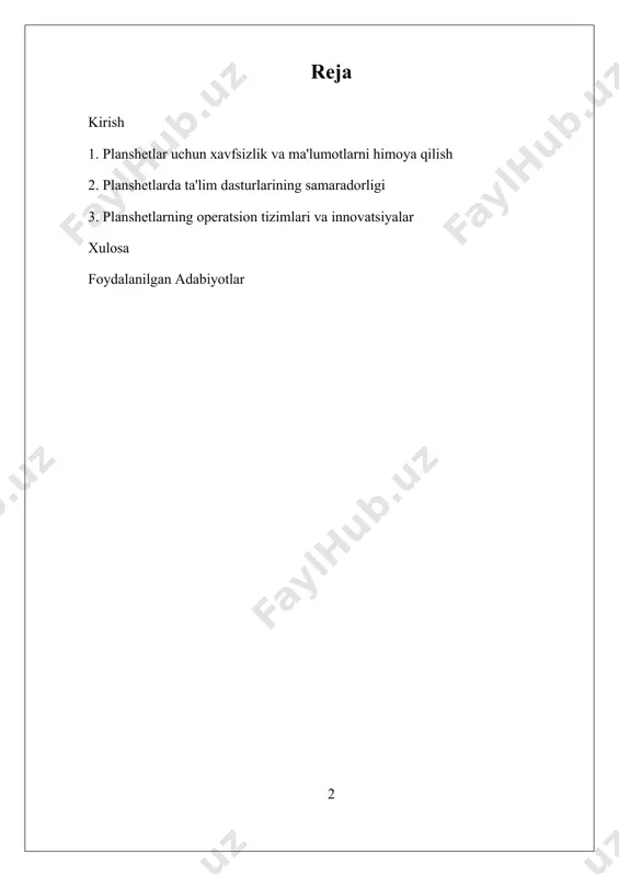 iy ta'minot yaratishga harakat qilmoqda. biroq, global miqyosda raqobat kuchli bo'lib, innovatsion yechimlarni ishlab chiqishda qiyinchiliklar mavjud. ularning dasturiy ta'minoti foydalanuvchilarga mobil va qulay ish imkoniyatlarini taqdim etib, ta'lim jarayonida interaktiv vosita sifatida, ishda esa mobil ofis sifatida xizmat qiladi. shu bilan birga, planshetlarning dasturiy ta'minoti xavfsizlik masalalari va ma'lumotlarni himoya qilishda qiyinchiliklarga duch kelmoqda. bunday muammolar foydalanuvchilar shaxsiy ma'lumotlarining xavfsizligini ta'minlashda to'siqlar keltirib chiqarishi mumkin. ushbu tadqiqotning maqsadi planshetlarning dasturiy ta'minoti va ulardan foydalanish bilan bog'liq muammolarni o'rganishdan iborat. tadqiqotda xavfsizlik va ma'lumotlarni himoya qilish, ta'lim dasturlarining samaradorligi, shuningdek, planshetlarning operatsion tizimlari va innovatsiyalarini tahlil qilish rejalashtirilgan. ushbu masalalar zamonaviy hayotda dolzarb ahamiyatga ega bo'lib, foydalanuvchilarning planshetlardan foydalanish tajribasini yaxshilash uchun muhimdir. kelajakda, texnologiyalarning rivojlanishi bilan planshetlarning dasturiy ta'minoti yanada takomillashishi kutilmoqda. bu esa yangi imkoniyatlar yaratadi va foydalanuvchilar uchun yanada qulay va xavfsiz ish muhitini ta'minlaydi. tadqiqot natijalari, nafaqat mahalliy dasturchilar uchun, balki global miqyosda planshetlar dasturiy ta'minoti …