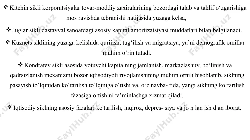 nisbatan ishonchning pasayishi zamirida banklar tomonidan tolovlar hajmining qisqarishiga va, natijada, tolov tizimi hamda moliya bozori tanazzuliga olib keladi; 5. likvidlilik inqirozi, likvidlilik riskining ortishi, moliyaviy holatning yomonlashuvi bilan bog‘liq tarzda to‘lovlarni amalga oshirish imkoniyatini qisqa vaqt ichida yo‘qolishini anglatib, makroiqtisodiy darajada tolov tizimidagi tanglik, uning asosini tashkil etuvchi banklarda likvidlilikning keskin pasayishi, xalq xo‘jaligidagi hisob-kiioblar uzluksizligini ta’minlash uchun iqtisodiyotda pul mablag‘larining sezilarli darajada yetishmasligidir. moliyaviy inqiroz, odatda, bozor iqtisodiyoti qaror topayotgan davlatlarda (emerging markets) quyidagi parametrlar bilan tavsiflanadi: — aksiyalar bozori kapitallashuvining 20% dan ortiqqa pasayishi; — obligatsiyalar hajmining bozor qiymati bo'yicha ichki va tashqi bozorlarda 15% dan ortiqqa qisqarishi; — bozor foiz stavkasining 20% dan ortiqqa oshishi; — yillik inflyatsiya sur’atining 20% dan ortiqqa o'sishi; — xorijga chiqib ketadigan kapital miqdorining 30% dan ortiqqa ko‘payishi; — milliy valuta almashuv kursining 15% dan ortiqqa pasayishi; — markaziy bank oltin-valuta zaxiralarining 20% dan ortiqqa kamayishi; — bank sektori depozit bazasining …