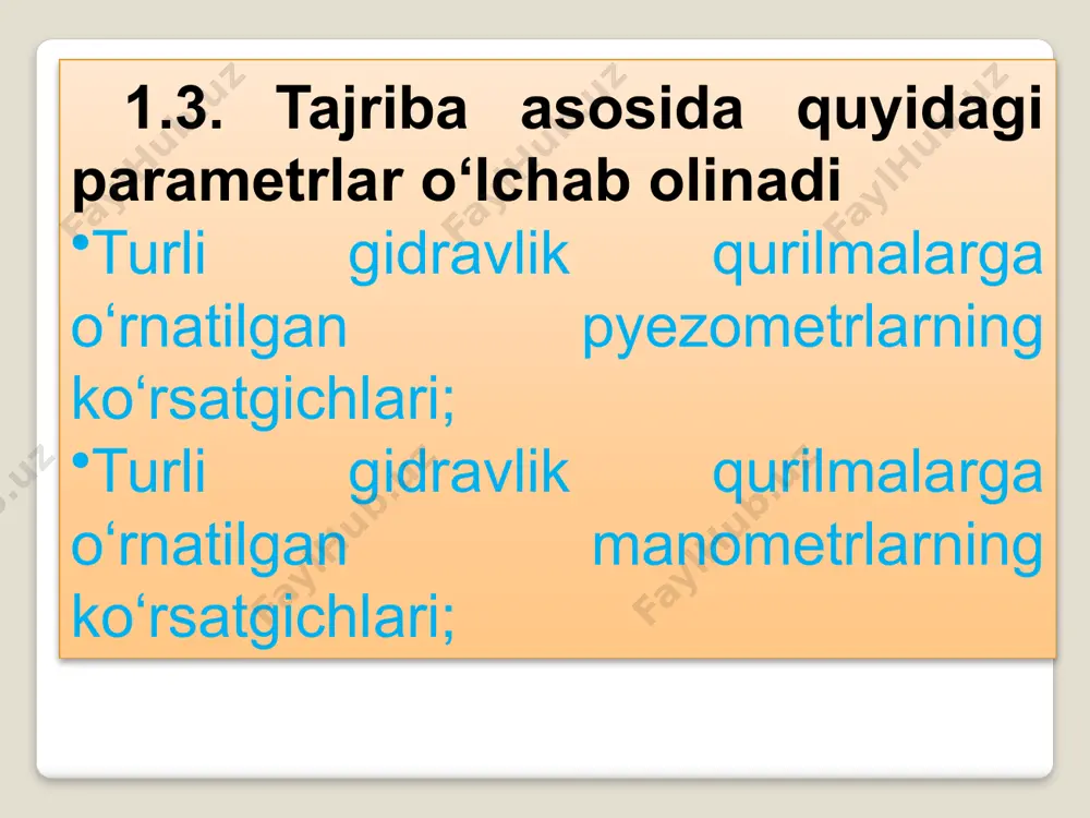 сатгичи № kgk/sm2 kn/m2 tk/m2 па atm m.suv.ust mm.sim.ust 1 2 3 bosim o‘lchov birliklarining o‘zaro bog‘liqligi: u-simon manometr naychaning bir uchi bosim o’lchanadigan joy bilan, masalan, rezervuar bilan tutashgan bo’ladi, ikkinchi uchi esa ochiq holda atmosferaga chiqarib qo’yiladi. naycha taxminan yarmigacha simob bilan to’ldiriladi. bоsim o’lchanadigan joyga manometr ulanguncha ikkala tirsakdagi simob bir xil sathda bo’ladi. manometr bosim o’lchash joyiga ulangandan keyin chap tirsakdagi simob sathi pasaya boshlaydi, ong tirsakdagi esa, to butun tizim muvozanat holatga kelmaguncha ko’tariladi. ushbu tizimni muvozanat holati ichun quyidagini yozish mumkin. kesimdagi absolyut gidrostatik bosim; - naychaning chap va o’ng tirsagida simob sathlari farqi; – simobning hajmiy vazni. rezervuarning a nuqtasida absolyut gidrostatik bosimni aniqlash uchun, naychadagi simob sathini a nuqtasiga nisbatan pasayishi hisobiga tuzatma kiritish zarur. bu pasayish a nuqta bilan manometrning chap tirsagidagi simob sathi orasidagi vertical masofa a ga, bosimga tuzatma esa γа ga teng, bunda γ -rezervuardagi suyuqlikni hajmiy vazni. …