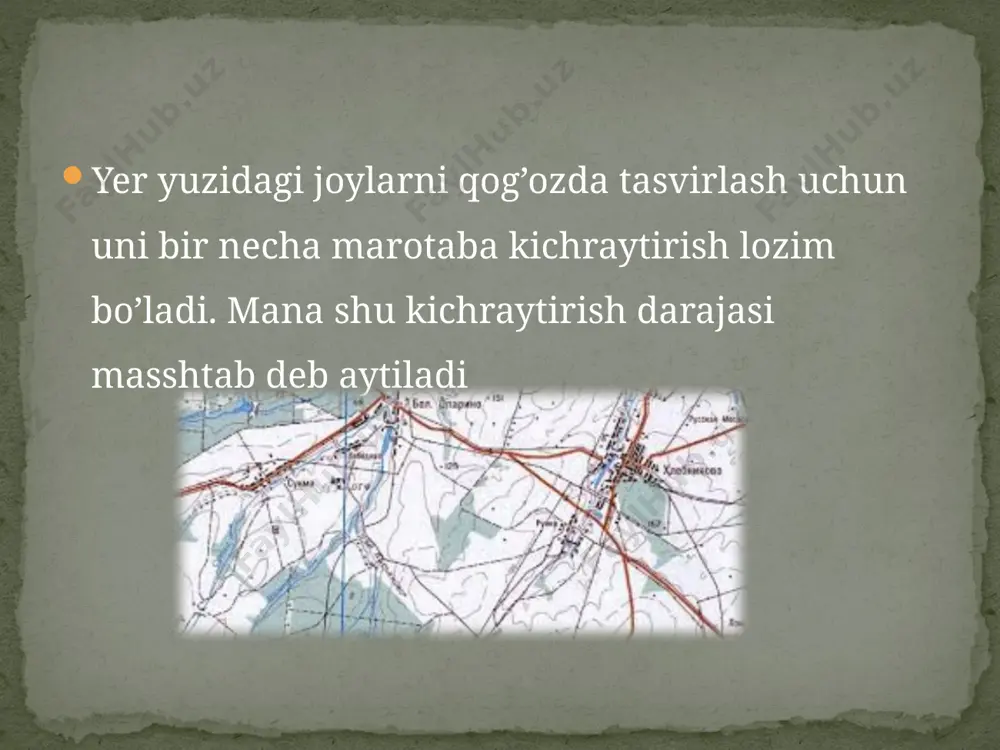 rtalarning nomenklaturasi uchun ekvatordan qutblarga tomon har 40 dan parallelar o’tkazilib, bularni lotin alifbosining bosh harflari bilan belgilanadi va ular qatorlar deb yuritiladi meridianlar oralig’i (ekvator bo’ylab) har 60 dan bo’linganda 60 ta bo’lak hosil bo’ladi, ular zonalar deb nomlanadi. raqamlanish 1800 meridiandan boshlanib grenvich meridianigacha 30 ta zona, undan (grenvichdan) to 1800 meridiangacha yana 30 ta zona, hammasi bo’lib 60 ta zona hosil bo’ladi million masshtabli kartada trapetsiya o’rnini bilish uchun uning qatorlar harfi va zonalar raqamini aytish kifoya. masalan, belgrad shahri joylashgan trapetsiyaning nomenklaturasi l-34 bo’lsa yakutsk shahriniki esa r-52. agar 1:1 000 000 masshtabdagi kartada istalgan shaharning joylashgan o’rnini aniqlamoqchi bo’lsak, shu shaharning geografik kartadan qaysi parallelar va meridianlar orasida joylashganligini bilish kifoyadir. masalan, qohira shahrini olaylik, u 300 va 320 parallelar orasida joylashgan, shundan 320 ni 4 ga bo’lamiz, 8 raqami hosil bo’ladi, bu raqam lotin alifbosining 8 soni – ya’ni n; yana 300 va 400 …