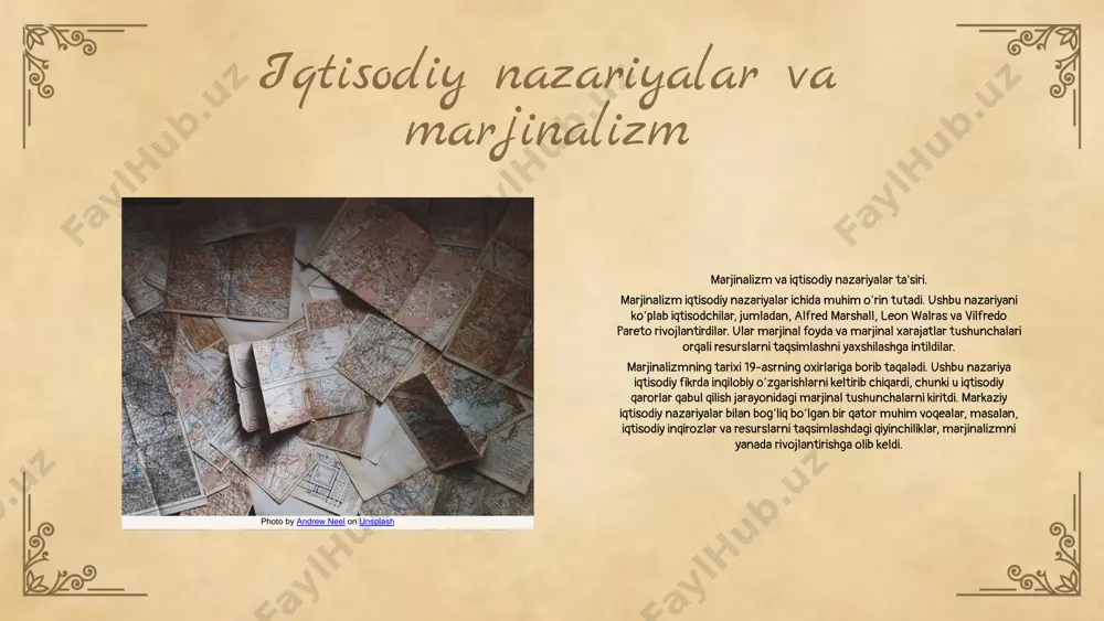 yotda foyda va xarajatlar asosida qarorlar qabul qilishni ta'kidlaydi. iqtisodiy nazariyalar ta'siri marjinalizm va neoklassik maktablar orasidagi munosabatlar iqtisodiy nazariyalar rivojiga katta ta'sir ko'rsatdi. neoklassik yondashuvlar neoklassik yondashuvlar iqtisodiy muammolarni hal qilishda samarali usullarni taklif etadi. 01 02 03 e'tiboringiz uchun rahmat! designed by slides carnival image3.jpg image4.png image6.png image7.png image17.jpg image2.png image8.jpg image18.jpg image1.jpg