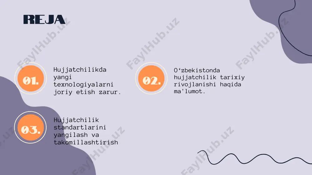 ishda muhim ahamiyatga ega bo‘lgan. yozma hujjatlar orqali qonunlar va qoidalar belgilangan. sovet davrida hujjatchilik sovet davrida o‘zbekiston hujjatchilik sohasida yangi usullar va standartlar joriy etildi. bu davrda hujjatlarni saqlash va ulardan foydalanish tizimi takomillashdi, bu esa ma’lumotlarni tezkor olish imkonini yaratdi. hujjatchilikning zamonaviy rivojlanishi mustaqillik davrida takomillashuv o‘zbekiston mustaqillikka erishgandan so‘ng, hujjatchilikda katta o‘zgarishlar ro‘y berdi. yangilanishlar jarayonlari zamonaviy texnologiyalarni joriy etdi. milliy standartlar va qonunchilik hujjatchilikda milliy standartlar va qonunchilik muhimdir. o‘zbekiston respublikasining qonunchilik bazasi hujjatlarning sifatini oshirishda yordam beradi. raqamli hujjatchilikning ahamiyati raqamli hujjatchilik texnologiyalari hujjatlarni boshqarishda inqilobiy o‘zgarishlarni keltiradi. bu usullar vaqtni tejaydi va jarayonlarni soddalashtiradi. hujjatchilik standartlarini yangilash - hujjatchilik standartlarining ahamiyati va zarurati: zamonaviy iqtisodiyotda sifat va samaradorlikni oshirish uchun muhimdir. - standartlarni yangilashning asosiy maqsadlari: sifatni yaxshilash, jarayonlarni soddalashtirish va xalqaro tajribani hisobga olish. - yangi standartlar kiritish jarayoni va qoidalari: dastlabki tahlil, muhokama va ekspert baholari orqali amalga oshiriladi. hujjatchilikni takomillashtirish yo‘llari …