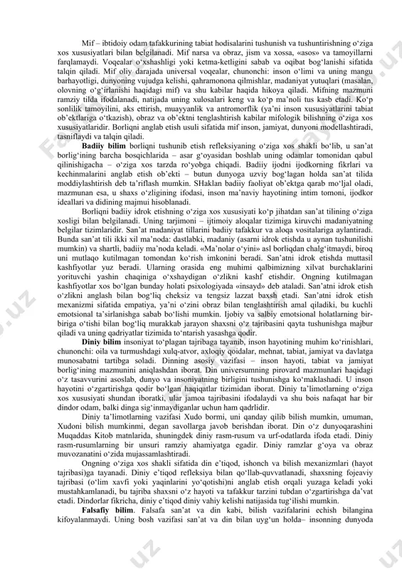 igini inkor etmaydilar (xviii asrda d.yum), biroq bilimning haqiqiyligiga shubha bildiradilar. odatda, skeptitsizm paradigmalar, qadriyatlar, ijtimoiy tizimlar va hokazolar o‘zgarayotgan davrda (yoki uning arafasida), ilgari haqiqiy deb hisoblangan xulosalar fan va amaliyot olgan yangi ma’lumotlar nuqtai nazaridan soxta, asossiz bo‘lib chiqqan holda ravnaq topadi. skeptitsizm psixologiyasiga xos xususiyat shundan iboratki, u darhol nafaqat eskirgan, balki yangi, shakllanayotgan fikrlar, g‘oyalarni ham toptay boshlaydi. bu psixologiya zamirida tadqiqotchining yangilikka tashnaligi va inson tafakkurining kuchiga bo‘lgan ishonch emas, balki qachondir qabul qilingan «qulay» tamoyillarga tayanish yotadi. skeptitsizm ta’limot sifatida, hech shubhasiz, zararlidir, chunki u insonning bilish borasidagi deyarli barcha imkoniyatlarini kamsitadi. bilim shakllari - inson o‘zini qurshagan olamni anglab etadi, uni har xil usullar yordamida o‘zlashtiradi. bu usullardan ikkita eng muhimini qayd etish mumkin. birinchi – moddiy-texnikaviy usul – tirikchilik vositalarini ishlab chiqarish, mehnat, amaliyot. ikkinchi – ma’naviy (ideal) usul; uning doirasida sub’ekt va ob’ektning bilishga doir munosabatlari ular o‘rtasidagi ko‘p sonli munosabatlarning …