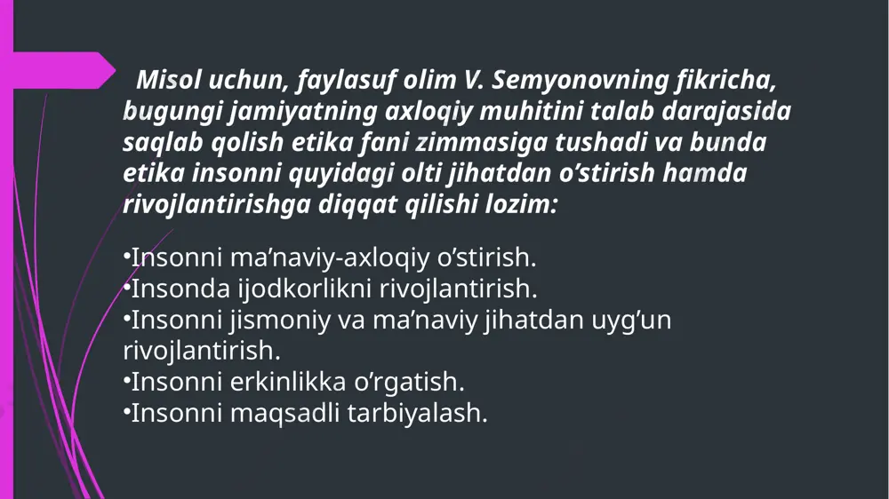 kak kishidagi chiroyli mo‘ylov faqat erkakning yuzida, ayol kishidagi husnlardan biri – ko‘krak faqat ayol kishi vujudida go‘zallikka ega. endi mo‘ylov burab so‘zlayotgan ayolni-yu, siynaband taqib yurgan erkakni tasavvur qiling! boyagi go‘zalliklar xunuklikka aylanadi-qoladi. shuningdek, go‘zallik bir vujudda ham faqat o‘z o‘rnini talab qiladigan «o‘ta injiqlik» xususiyatiga ega. shu joyda olmon nafosatshunosi fexner qo‘llagan misolni keltirish o‘rinlidir. mutafakkirlarning fikricha, qiz bola yuzidagi qizillik uning go‘zalligidan dalolat beradi. biroq, qizillik uning burni ustiga ko‘chsa – xunuklikka aylanadi. demak, axloq uchun–umumiylik, nafosat uchun esa–muayyanlik mavjudlik sharti hisoblanadi. psixologiya (ruhshunoslik). ma’lumki, insonning ruhiy hayotini o‘rganar ekan, ruhshunoslik, hissiyotlar masalasiga katta o‘rin beradi. go‘zallikni, san’at asarini yaratish va idrok etish ham ma’lum ma’noda hissiyotlar bilan bog‘liq. masalan, oddiy harsang tosh kishida alohida bir hissiy taassurot uyg‘otmaydi. lekin toshga haykaltarosh qo‘l urganidan so‘ng, undan hayot nafasi, insoniy hissiyotlar ufura boshlaydi. gap bunda toshga odam qiyofasi berilganida emas, balki shu qiyofaga bir lahzalik insoniy tuyg‘ularning jamlanganidadir. …