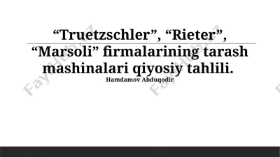 tarash mashinalari qiyosiy tahlili — PPTX