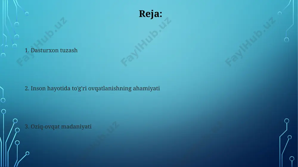 an ta'minlaydi, immunitetni kuchaytiradi, 3 asosiy makroelement (uglevod, oqsil, yog') orqali optimal funktsiyalarni qo'llab-quvvatlaydi va kasallik xavfini kamaytiradi. e'tiboringiz uchun rahmat @slaydtayor_bot image4.jpg image5.jpg image6.jpg image7.jpg image8.jpg image1.png