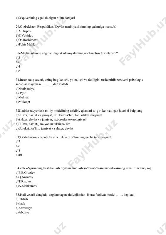 pedagogika va psixologiya fanidan testlar - Page 5