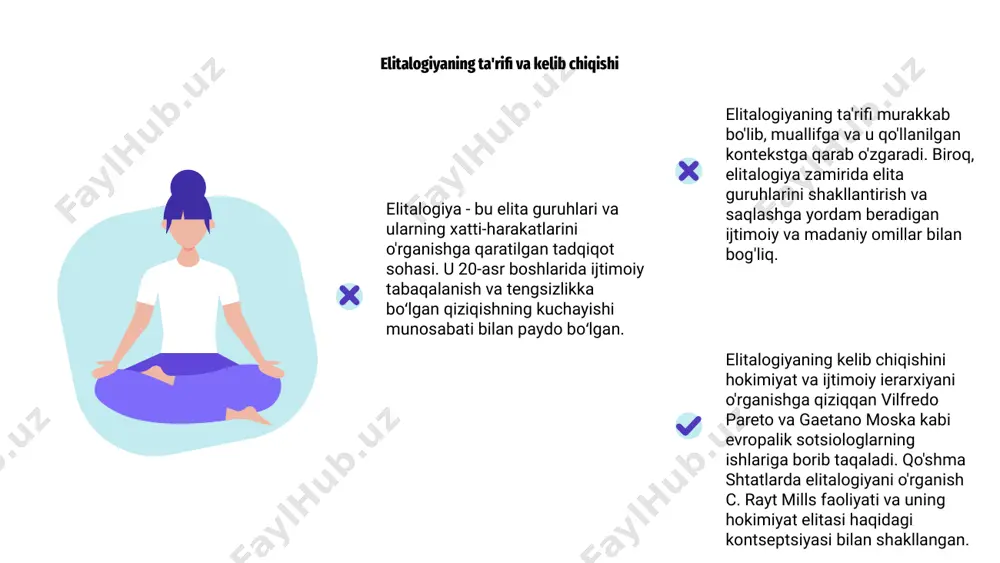 l qilishga yordam beradi. elitalogiyadagi so'nggi yutuqlar uning qo'llanilishini yanada diversifikatsiya qildi, tadqiqotchilar va amaliyotchilarga boshqaruv va tashkiliy rivojlanishda samarali strategiyalar uchun uning tamoyillaridan foydalanishga imkon berdi. elitalogik tadqiqotlarning kelajakdagi yo'nalishlari elitalogiya fanlararo yondashuvlarni qamrab olgan holda yillar davomida sezilarli darajada rivojlandi. quvvat dinamikasi va elita munosabatlarini tushunish jamiyatlar va boshqaruvga turli darajadagi ta'sir ko'rsatadigan hal qiluvchi ahamiyatga ega bo'lib qolmoqda. elitalogik tadqiqotlarning kelajakdagi yo'nalishlari texnologiya va ijtimoiy media rolini ta'kidlaydi. ushbu platformalar elita aloqalarini qayta shakllantiradi, jamoatchilik fikriga ta'sir qiladi va an'anaviy kuch tuzilmalarini o'zgartiradi. tadqiqotchilar elita xususiyatlari turli madaniyatlarda farqlanishini tan olib, global istiqbollarni tobora ko'proq o'rganmoqdalar. ushbu qiyosiy tahlil elita va ularning global muammolarga ta'sirini chuqurroq tushunishga yordam beradi. 100 75 50 elitalogiya, ya'ni elita shakllanishlarini o'rganuvchi fan turli bosqichlardan o'tib, butun dunyo bo'ylab nufuzli ijtimoiy guruhlarning xususiyatlari va xulq-atvori haqida tushunchalarni ochib berdi. elitalogiya bo'yicha amaliy tadqiqotlar elitalogiya bo'yicha amaliy tadqiqotlar turli elitalarning tarix davomida qanday …