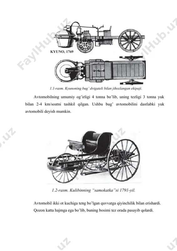 atelini yaratib, 1883-yili unga patent oladi. dastlab daymler bu dvigatelni maxsus velosipedga o’rnatdi. velosipedning yon tomonlariga esa qulamasligi uchun roliklar o’rnatilgan. shu asnoda daymler tomonidan 1885 yili dunyoda birinchi mototsikl yaratildi. daymler bensdan farqli ravishda 1886-yilda o’zining to’rt g’ildirakli avtomobilini yaratdi (3b-rasm). frantsiya-prussiya urushi ―daymler avtomobillarining frantsiya bozoridagi mavqeiga jiddiy putur yetkazadi. buni bartaraf etish uchun nemis markasi ―daymlerni boshqa nom bilan almashtirishiga to’g’ri keladi, ya’ni ―daymler markasi - firma savdo vakilining 12 yoshli qizining ismi ―mersedes bilan almashtiriladi. ―mersedes avtomobili shu tariqa dunyoga keladi. ko’p yillik raqobatdan so’ng 1926-yili ―daymler va ―bens firmalari birlashadilar, uch qirrali ― baxtli yulduz» sobiq raqobatchining ―lavr gardishi bilan birlashtirilib, dunyoni o’zining avtomobillari bilan hayratga solib kelayotgan ―daymler-bens firmasi tashkil topdi. firma ―mersedes-bens markasi ostida avtomobillar ishlab chiqara boshladi. amerikada genrix fort avtomobilsozlikni otasi hisoblanadi. u avtomobilsozlikda konveyer usulini olib kirdi va avtomobillarni keng miqiyosida ishlab chiqarishga asos bo’ldi. 1960 yilgacha avtomobil dvigatel quvvati …