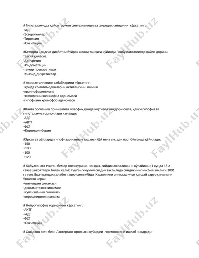gipotalamus gormonlari haqida test savoli — DOCX