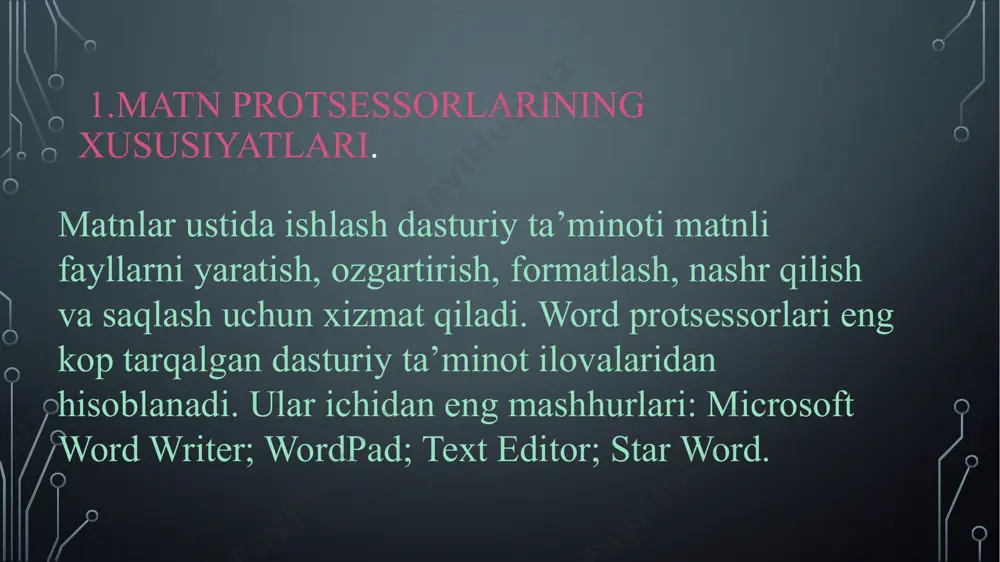 matnli ma’lumotlarni qayta ishlash dasturlarining imkoniyatlari - Page 3