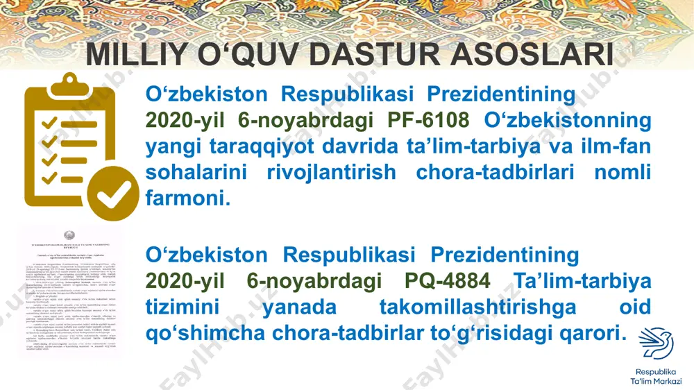 ntirishdagi eng muhim tamoyillari 10. steam- fanlararo integratsiyani ta’minlash; 11. o‘quv tadqiqotlarni o‘tkazish uchun amaliy mashg‘ulotlar va loyiha ishlariga alohida e’tibor qaratish; 12. milliy baholash tizimini yaratish; tilni amaliy qoʻllash, ya’ni nutqiy mavzuni o‘tish orqali mavzuga mos materialda grammatikani qoʻllanishga asoslangan mo‘d grammatikani tushuntirish va yodlatishga asoslangan amaldagi dastur lingvistik kompetensiylar nutqiy mavzular va malakalar ichiga singdirib yuborilgan mo‘d garchi dtsda predmetga oid ikki xil: nutqiy va lingvistik kompetensiyalarni shakllantirish belgilab berilgan bo‘lsa-da, amaldagi o‘quv dasturida hozirgi oʻzbek adabiy tili sohasiga oid lingvistik kompetensiyani shakllantirish birinchi oʻringa chiqarilgan amaldagi dastur malaka talablarida koʻrsatilgan koʻnikma va malakalarni egallash uchun nutqiy mavzu doirasida qaysi grammatik va til sathlari boʻyicha bilim zarur boʻlsa, shundan o‘quvchining yosh, psixologik xususiyatlari va o‘quv imkoniyatlarini hisobga olgan holda foydalanilgan. bir mavzuga qayta-qayta murojaat qilinishi va uning doimiy murakkablashib borishiga e’tibor qaratilgan. mo‘d tilning tilshunoslik talablari asosida boʻlingan sathlari ma’lum ketma-ketlikda oʻrgatib borilgan. bir sath bir yoki ikki …