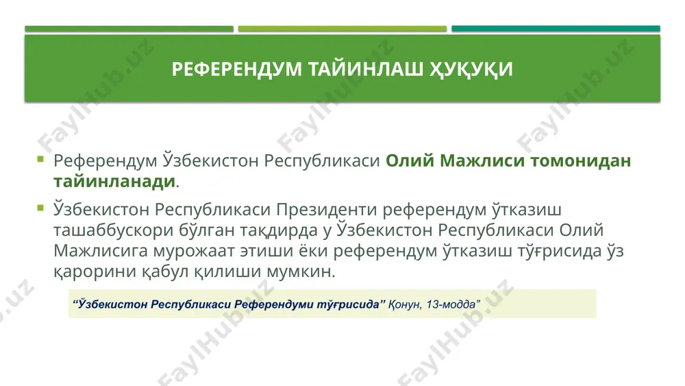 нидан кейин йигирма беш кундан кечикмай 5 – 19 нафар аъзодан, шу жумладан раис, раис ўринбосари ва котибдан иборат таркибда тузилади. участка комиссияси таркибининг сони зарур ҳолларда кўпайтирилиши ёки камайтирилиши ҳам мумкин. участка комиссиясини тузиш тартиби: участка комиссиясини тузиш муддати ва тартиби: аъзоликка номзодлар фуқароларнинг ўзини ўзи бошқариш органлари, жамоат бирлашмалари, корхоналар, муассасалар ва ташкилотлар томонидан таклиф этилади; бу номзодлар халқ депутатлари туман, шаҳар кенгашларининг мажлисларида муҳокама қилинади ҳамда тегишли референдум ўтказувчи округ комиссиясига тасдиқлаш учун тавсия этилади; округ комиссияси участка комиссияси аъзоларини тасдиқлайди ва эълон қилади. участка комиссияси аъзолигига номзодлар учун қўйиладиган талаблар: қуйидагилар референдум ўтказувчи участка комиссиясининг аъзоси бўлиши мумкин эмас: сиёсий партияларнинг аъзолари; вилоят, туман ва шаҳар ҳокимлари; прокуратура органларининг мансабдор шахслари; судларнинг мансабдор шахслари; фуқароларнинг ташаббускор гуруҳи таркибига кирувчи аъзолари. йигирма бир ёшга тўлган, ўрта ёки олий маълумотга, қоида тариқасида, сайлов ва референдумга тайёргарлик кўриш ва уни ўтказиш борасида иш тажрибасига эга бўлган, аҳоли ўртасида обрў …