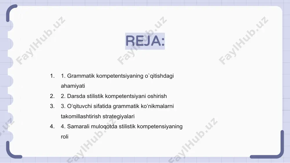 mutaxassislari bilan munozaralarda qatnashish grammatik kompetentsiyani yanada oshirishi mumkin. grammatikani tuzatish vositalaridan foydalanish, kundalik yozishni mashq qilish va dars rejalariga grammatik mashqlarni kiritish kabi strategiyalarni amalga oshirish o'qituvchilarning grammatik ko'nikmalarini mustahkamlashga va til o'qitishda malakali bo'lishga yordam beradi. 4. samarali muloqotda stilistik kompetensiyaning roli grammatik va stilistik kompetentsiya o'qituvchilar uchun zarurdir. stilistik kompetentsiya muloqot samaradorligini oshiradi, o'quvchilar bilan yaxshiroq tushunish va faollikni rivojlantiradi. o‘quvchilarning qiziqishini saqlab qolish va o‘quv natijalarini maksimal darajada oshirishda o‘qituvchining ma’lumotni aniq va aniq yetkaza olishi hal qiluvchi ahamiyatga ega. bu jihatda stilistik kompetentsiya asosiy rol o'ynaydi. kuchli stilistik mahoratga ega bo'lgan o'qituvchi darslarni yanada qiziqarli va esda qolarli qilish uchun qulay o'quv muhitini yaratishi mumkin. bu sinfda samarali muloqot qilish uchun qimmatli aktivdir. 5. o'qituvchi sifatida yo'l qo'ymaslik kerak bo'lgan umumiy grammatik xatolar o'qituvchilar uchun kuchli grammatik va stilistik kompetentsiyaga ega bo'lish juda muhimdir. bu nafaqat talabalar uchun yaxshi namuna bo'libgina qolmay, balki o'qituvchining umumiy …