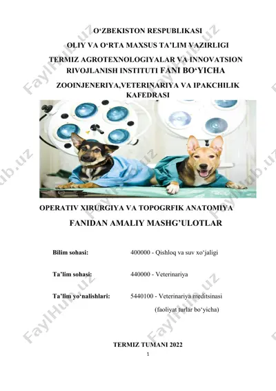 xirurgik klinika va hayvonlarni fiksatatsiya qilish — DOC