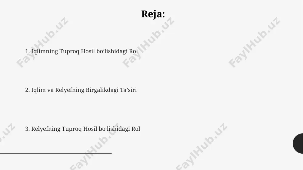 sharoiti tufayli litosol va podzolsimon tuproqlar keng tarqalgan. bu hududlarda yillik yog'in miqdori 500 mm dan kam bo'ladi. nam subtropik iqlimga ega bo'lgan janubiy viloyatlarda, masalan, surxondaryo viloyatining pasttekisliklarida, 800 mm dan ortiq yog'in va yuqori harorat tufayli qizil-qo'ng'ir tuproqlar va qizil tuproqlar keng tarqalgan. bu yerlarda organik moddalarning parchalanishi tezroq bo'ladi. tuproq hosil bo‘lish jarayoniga iqlim va relyefning umumiy ta’siri tog'li hududlarda, masalan, farg'ona vodiysining baland tog'li rayonlarida, relyefning qiyaligi tuproq eroziyasini kuchaytiradi va 15-20 gradusdan yuqori qiyaliklarda unumdor tuproq qatlamining yupqalashuviga sabab bo'ladi. o'zbekistonning janubiy hududlarida, qashqadaryo viloyati misolida, issiq va quruq iqlim sharoitida tuproqning sho'rlanishi kuzatiladi, bu esa tuproq unumdorligini 30% gacha pasaytirishi mumkin. namlik miqdori, masalan, 500 mm dan kam yillik yog'in miqdori bo'lgan markaziy osiyo cho'llarida, tuproq hosil bo'lish jarayonini sekinlashtiradi va litosol kabi sayoz tuproqlarning shakllanishiga olib keladi. iqlim va relyefning o‘zaro ta’siri nam subtropik iqlimga ega, 500 mm dan ortiq yog‘ingarchilik bilan ajralib …