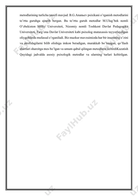 aniladi. jamoatchilikni psixologik bilimlardan xabardor qilish, (ro‘znoma va oynoma) gazeta va jurnallarda maqolalar chop etish, radio va teleko‘rsatuvlarda turli eshittirishlar tashkil qilish, ota-onalar bilan suhbatlashish, shahar va viloyatlarda ota-onalar universitetlarini uyushtirish va uning ishini faollashtirish, mahallalarda bola tarbiyasi haqida ma’ruza, davra suhbatlarini uyushtirish yo‘li bilan amalga oshiriladi. bu vazifalarni amalga oshirish jamiyatimiz taraqqiyotida, komil insonni shakllantirishda, sog‘lom turmush tarzini barpo qilishda muhim rol o‘ynaydi. psixikaning negizida miyaning reflektor faoliyati yotadi. tashqi dunyodan kirib keladigan qo`zg`atuvchilarga ichki yoki tashqi biologik organlar javob reaksiyasini bildiradi. bosh miya katta yarim sharlarida vujudga keladigan muvaqqat nerv bog`lanishlari psixik hodisalarning fiziologik asoslari hisoblanadi va ular tashqi ta`sirning natijasida hosil bo`ladi. psixofiziologik qonuniyatlarga binoan miyaning funksiyasi muvaqqat nerv bog`lanishlarining birlashish mexanizmi hamda ana-lizatorlar faoliyati mexanizmlari ta`sirida hosil bo`ladi. psixikani tadqiq etish insonning butun ongli faoliyatini -uning ham nazariy, ham amaliy hayot faoliyatini o`rganishdir. «odam-ning ongliligi uning turli-tuman faoliyatida, xatti-harakatlarida namoyon bo`ladi. inson shaxsi har xil shakl …