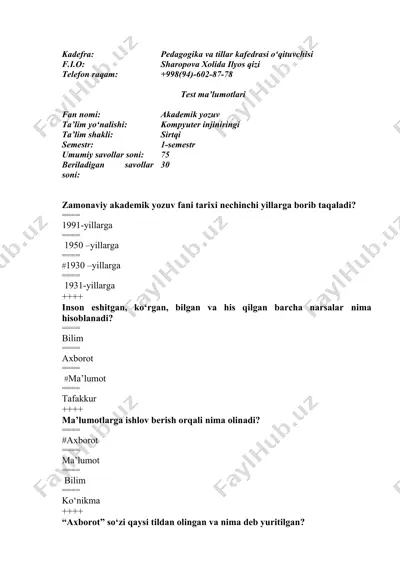 akademik yozuv test ma'lumotlari — DOC