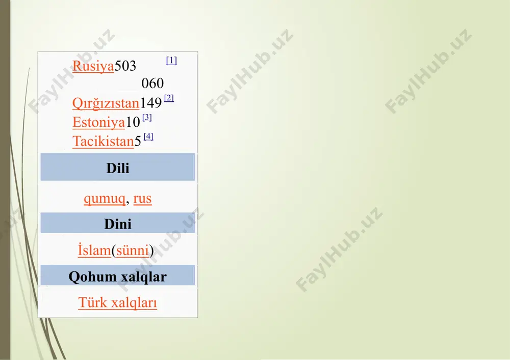 əndağıstan, qismən dəçeçenistan,i̇nquşetiyavəşimali osetiyarespublikalarında yayılmışdır. əlifbası 1929-cu ilədək ərəb, 1928-38 illərdə latın və 1939- cu ildən isə kiril qrafikası əsasında tərtib olunmuşdur. müqayisə[redaktə|əsas redaktə] müqayisə qumuqcaazərbaycanca türkcəözbəkcətatarca gelecekmengələcəyəm / gələcəm geleceğimkelajakmankiləçəkmen gelecekbizgələcəyik geleceğizkelajakmizkiləçəkbez geleceksizgələcəksiz / gələcəksiniz geleceksinizkelajaksizkiləçəksez image1.jpg image2.png image3.jpg image4.jpg image5.gif image6.jpg image7.jpg image8.jpg media1.mp4 image9.png