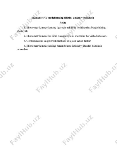 ekonometrik modellarning sifatini umumiy baholash — DOC