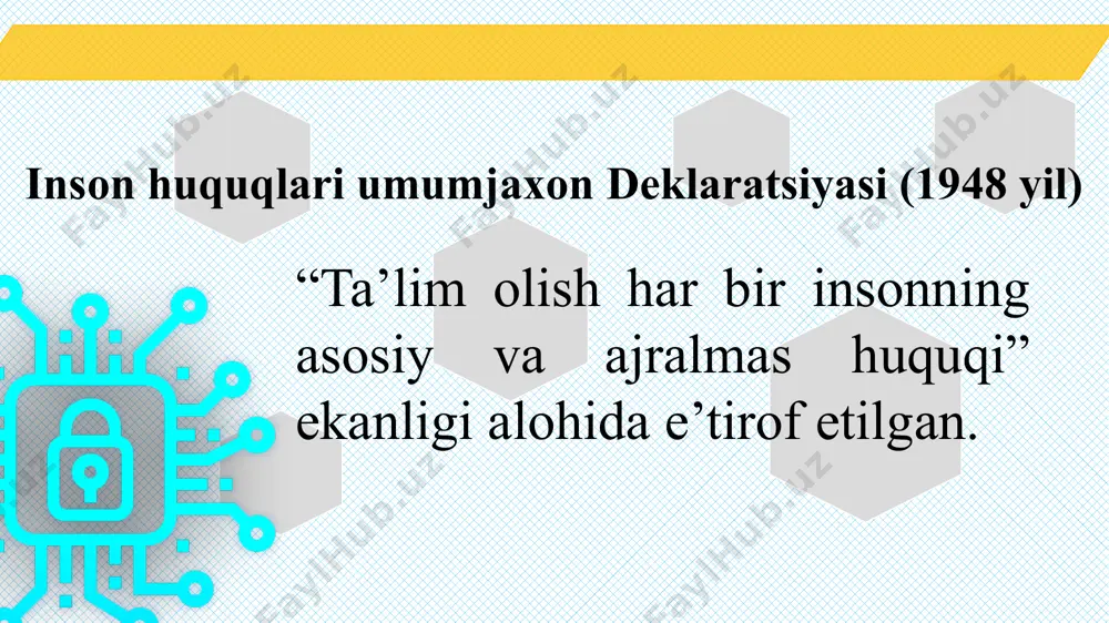 y nuqsonlari bo‘lgan bolalar (shaxslar) uchun ta’lim tashkilotlarida inklyuziv ta’lim tashkil etiladi. inklyuziv ta’limni tashkil etish tartibi o‘zbekiston respublikasi vazirlar mahkamasi tomonidan belgilanadi. 11 2020-yil 13-oktabr pq-4860“аlohida taʼlim ehtiyojlari bo‘lgan bolalarga taʼlim-tarbiya berish tizimini yanada takomillashtirish chora-tadbirlari to‘g‘risida” gi qarori vazirlar mahkamasining alohida ta’lim ehtiyojlari bo‘lgan bolalarga ta’lim berishga oid normativ-huquqiy hujjatlarni tasdiqlash to‘g‘risida” gi 638-sonli qarori (2021-yil 12-oktabr) alohida ta’lim ehtiyojlari bo‘lgan bolalarga ta’lim berishga oid normativ-huquqiy hujjatlarni tasdiqlash to‘g‘risida” gi xtv. ning 113-sonli buyrug‘i (2021-yil 9-aprel) “zanjir” mashqi uyga vazifa e’tiboringiz uchun rahmat! 15 image2.png image3.png image17.svg image8.png image1.jpeg image4.png image10.svg image5.png image12.svg image6.png image14.svg image7.png image9.png image10.png image11.png image12.png image16.jfif image17.jfif image18.jfif image19.jfif image20.png .msftofcthm_background1_fill { fill:#ffffff; } .msftofcthm_background1_fill { fill:#ffffff; } .msftofcthm_background1_lummod_95_stroke { stroke:#f2f2f2; } .msftofcthm_background1_fill { fill:#ffffff; } .msftofcthm_background1_lummod_95_stroke { stroke:#f2f2f2; } .msftofcthm_background1_fill { fill:#ffffff; } .msftofcthm_background1_lummod_95_stroke { stroke:#f2f2f2; } /docprops/thumbnail.jpeg