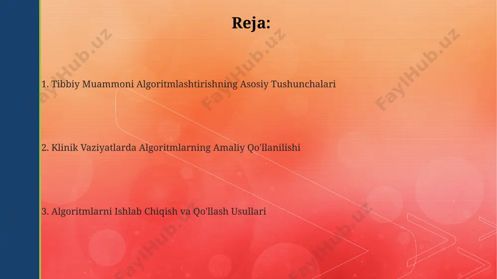 sinovdan o'tkazilgan algoritm, diagnostika vaqti 20% ga qisqarganini va aniqlikni 5% ga oshirganini ko'rsatdi. farg'ona vodiysida 5 yil davomida qo'llanib kelinayotgan algoritm, yurak-qon tomir kasalliklarini aniqlashda 2000 dan ortiq bemorga yordam berdi va o'lim holatlarini 15% ga kamaytirdi. ma'lumotlarni yig'ish va tahlil qilish klinik tasvirni shakllantirish uchun kamida 10 ta alomat va 2 ta diagnostika mezonini hisobga olgan holda ma'lumotlarni tahlil qilish va algoritmlashtirish samaradorligini oshirish mumkin. ma'lumotlarni to'plashda 5w1h (kim, qachon, qayerda, nima, nima uchun, qanday) tamoyiliga rioya qilish va ma'lumotlarning to'liqligi va aniqligiga e'tibor berish kerak. misol uchun, toshkent shahridagi shifoxonada yig'ilgan ma'lumotlar. bemor tarixi, jismoniy tekshiruv va 3 ta asosiy laboratoriya tekshiruvi natijalari (qon, siydik, rentgen) kabi ma'lumotlarni to'plash va tahlil qilish jarayoni algoritmlashtirishda muhim bosqich hisoblanadi. diagnostika algoritmlarini yaratish diagnostika algoritmlarini yaratishda, masalan, 5 ta asosiy alomatni hisobga olgan holda, bayes teoremasidan foydalanib, tokio universiteti tadqiqotchilari tomonidan ishlab chiqilgan ehtimollik modeli qo‘llanilishi mumkin. surunkali kasalliklar diagnostikasi …