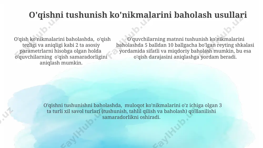 o'quvchilarning o'qib tushunish ko'nikmalarini baholashga oid tadqiqotlar - Page 5