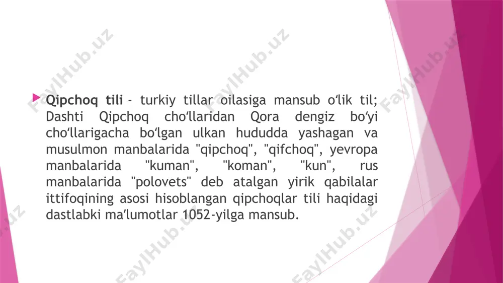 . xulagular davrida eronda mo‘g‘ul tilini o‘rganishga zarurat tug‘ilgan ko‘rinadi, shundan kelib chiqib lug‘atga mo‘g‘ulcha so‘zlik ham kiritilgan. kitobning ushbu bo‘lagini n. poppe o‘rganib, lug‘atini tuzgan. turkshunoslik uchun ahamiyatlisi kitobning turkiy tilga bag‘ishlangan bo‘lagidir. asarning turkiy tilga bag‘ishlangan bo‘limi kirish va to‘rt qismdan iborat (ilmiy nashrlariga qarang: tarjuman; ktt). kirish qismida hamdala, kitobning yozilish sababi va turkiy tilning fonetik o‘zgachaliklari to‘g‘risida so‘z boradi. muallif asarning kirish qismida turkiy tilning tovush o‘zgachaliklari to‘g‘risida so‘z yurita turib: “bilgilki, asl turkiy-qipchoq tili sakkizta harfdan xolidir. ular: se, xe, hoyi hutti, zod, hoyi havvaz, fe, ayn, zo. agar biror so‘z shu harflardan qay birini o‘z ichiga olganini payqasang, bilginki, u asl turkiy bo‘lmay, boshqa tildan olingan so‘z bo‘ladi. men asl turkiy til bilan turkman tili orasidagi farqni va hozir xalq orasida fors va boshqa tillardan olingan so‘zlarni belgiladim” deb yozadi (tarjuman,29). birinchi qism arabcha-turkiy so‘zlik, qolgan qismlar turkiy tilning grammatik qoidalariga bag‘ishlanadi. asar arab …