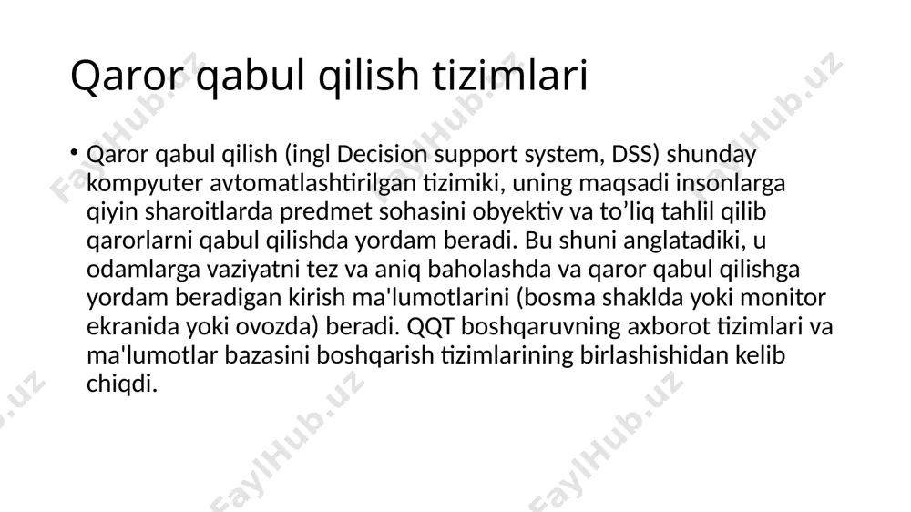 tahlil qilish asosiy biznes ko'rsatkichlarini monitoring va prognoz qilish. olap tizimi bilan ishlashda siz har doim paydo bo'lgan savollarga javob topishingiz, rasmni to'liq ko'rishingiz va biznes holatini doimiy ravishda kuzatib borishingiz mumkin. bunda faqat tegishli ma'lumotlardan foydalanilganiga amin bo'lishingiz mumkin. olap tizimlari 90-yillarning boshlarida qarorlarni qo'llab-quvvatlovchi axborot tizimlarining rivojlanishi natijasida paydo bo'ldi. ular turli xil, ko'pincha turli xil ma'lumotlarni foydali ma'lumotlarga aylantirish uchun mo'ljallangan. olap tizimlari tashkilotning strategik boshqaruvining ko'plab masalalarida o'z qo'llanilishini topdi: * tashkilotning tashqi va ichki muhitini simulyatsiya qilish, * rivojlanishni bashorat qilish, * moliyaviy hisobotlarni tayyorlash, * biznes samaradorligini boshqarish, * strategik rejalashtirish, * byudjetni tuzish, * ishlarni tahlil qilish, * ma'lumotlarni saqlash va hisobot berish. olap tizimining tuzilishi * olap tizimi ko'p o'lchovli ma'lumotlar massivlarini qayta ishlashga asoslangan. ko'p o'lchovli massivlar shunday tuzilganki, massivning har bir elementi boshqa elementlar bilan ko'plab aloqalarga ega bo'ladi. ko'p o'lchovli massivni yaratish uchun olap tizimi boshqa tizimlardan (masalan, erp …