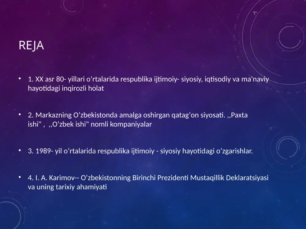 ii chaqiriq ikkinchi sessiyasida ,, mustaqillik deklaratsiyasi"qabul qilindi . . 1989 yil 29 oktabrda o‘zbek tilini davlat tili sifatida qonunlashtirilishi ham alohida ahamiyatga ega bo‘ldi. bu tarixiy hujjatning ahamiyati shu darajada kattaki, ta’riflashga qalam ojizlik qiladi. shuni unutmaslik kerakki, ona tilining davlat tili bo‘lishi xalqning milliyligi va taqdirini kafolatlaydi hamda u mustaqillikning eng muhim belgilaridandir. . . image2.png image3.png image4.jpeg image5.jpeg image6.jpeg image7.jpeg image8.jpeg